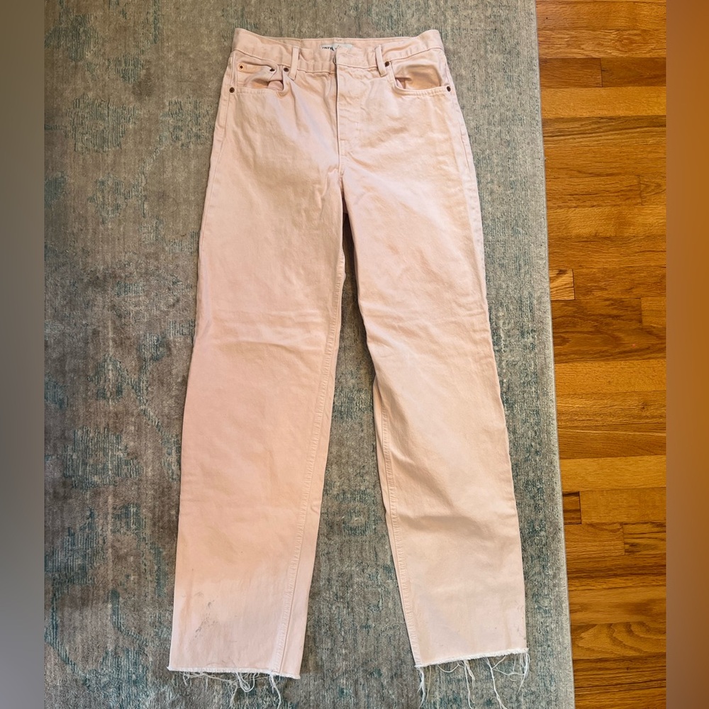 Zara Women's Straight Leg Jeans in Light Pink